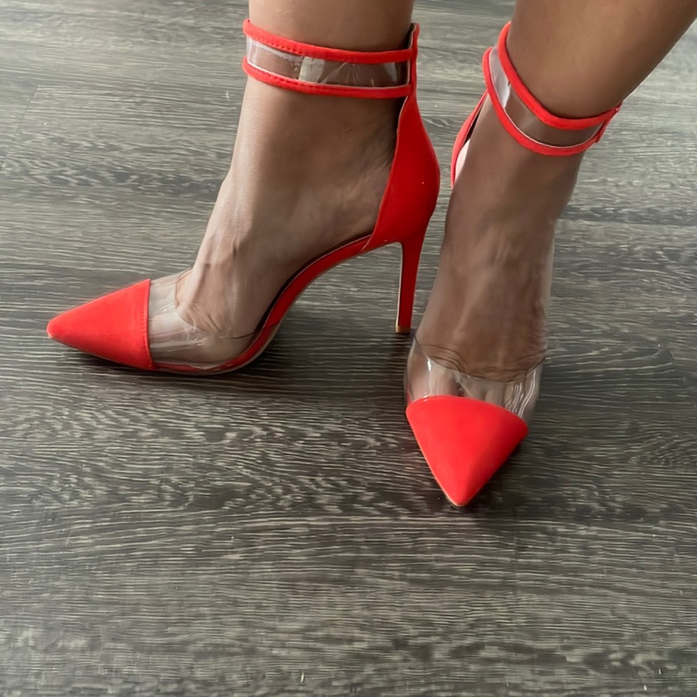 Orange ankle strap heels